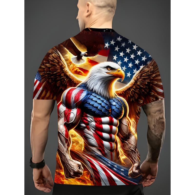 2025 Fashion Eagle Muscle Men's T-Shirts O-Neck Casual Tops Short Sleeve 3D Animal Printing Street T Shirt 6XL Men's Clothing