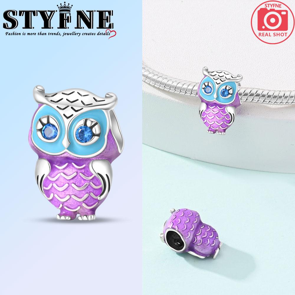 Copper Fashion Purple Owl Charms Beads Owl Safety Chain Fit Original Bracelets Diy Graduation Jewelry Gifts
