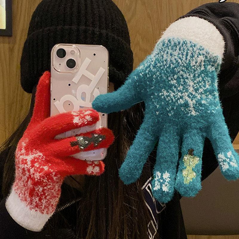Christmas girl winter cute red dew finger plush knitted plush thick cold ride