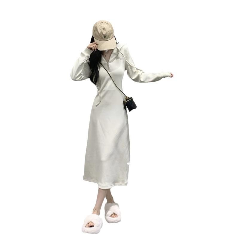 

Hooded Sweater Dress Women s Spring and Autumn New Women s Clothing Long Skirt with Coat and Bottom Long Skirt S білий