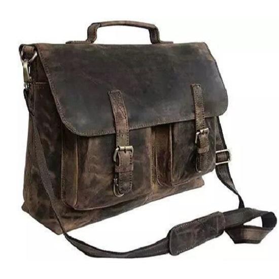 16 Inch Retro Buffalo Leather Laptop Messenger Bag Office Briefcase College Bag