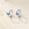 Crystal White Blue Enamel Butterfly Animal Hoop Earrings For Women Vintage Silver Color Wedding Jewelry