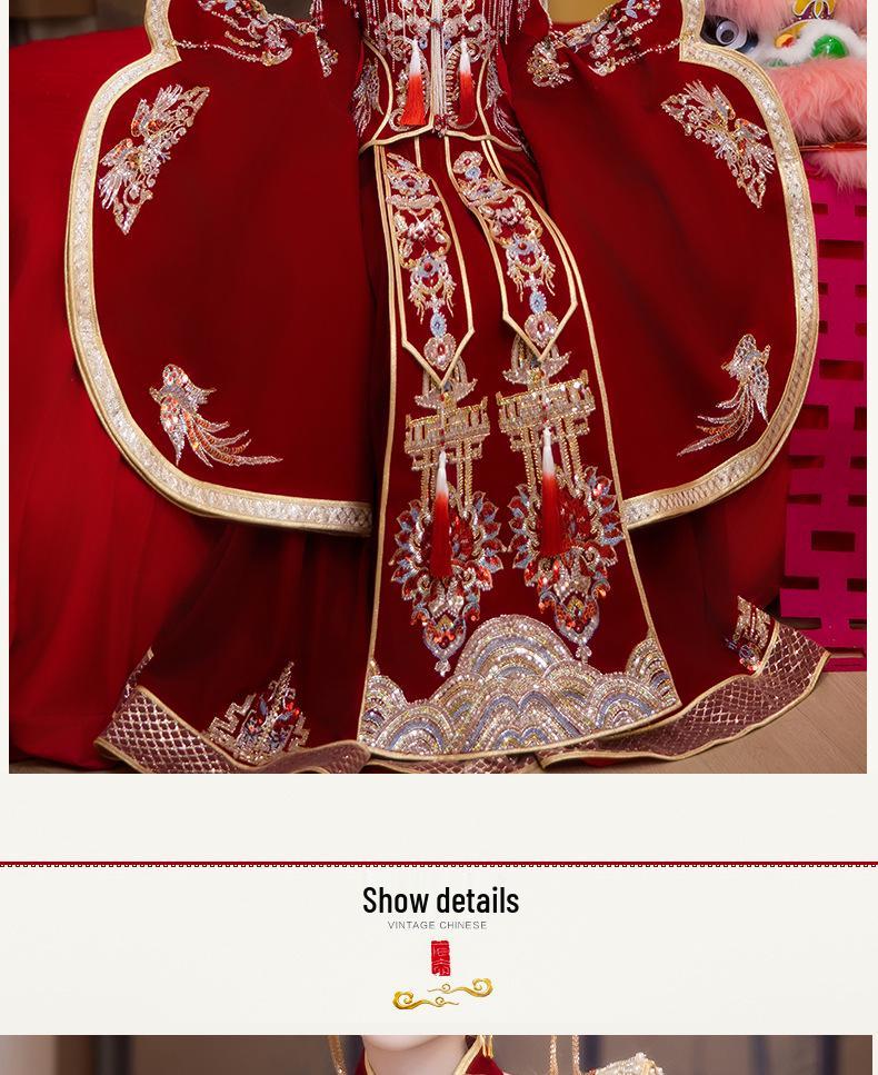 2025 Plus Size Xiuhe Dress with Phoenix Crown & Xiapei - Chinese Wedding Toasting Gown