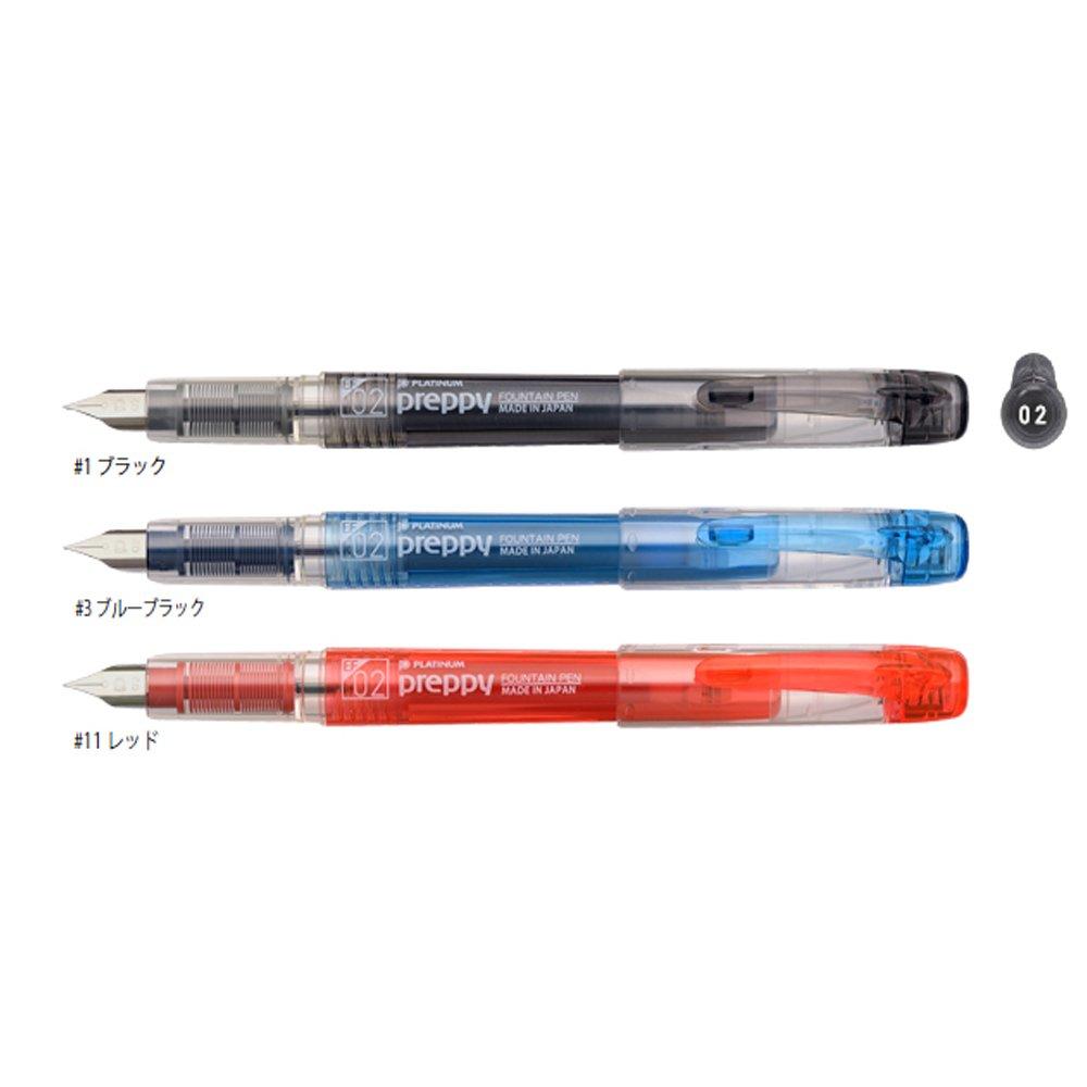 Platinum Preppy 02 Fountain Extra Fine Pen, Black, Blue-Black, Red, 3-Color Set, Tip…