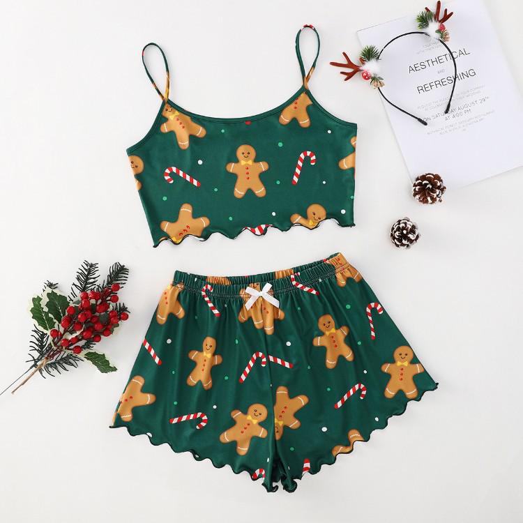 Summer Sleeveless Milk Silk Two-Piece Homewear: Christmas Style