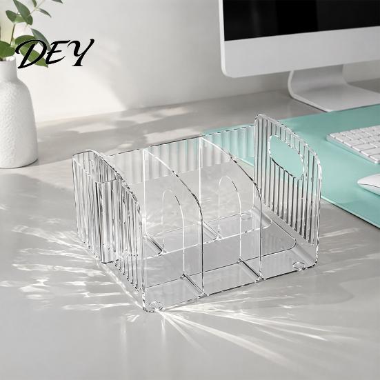 Clear Stationery Organizer Magazine Holder, 3/4-Compartment Desk Organizer, Vertical Bookend File Desktop Document Storage Rack Sorter Holder
