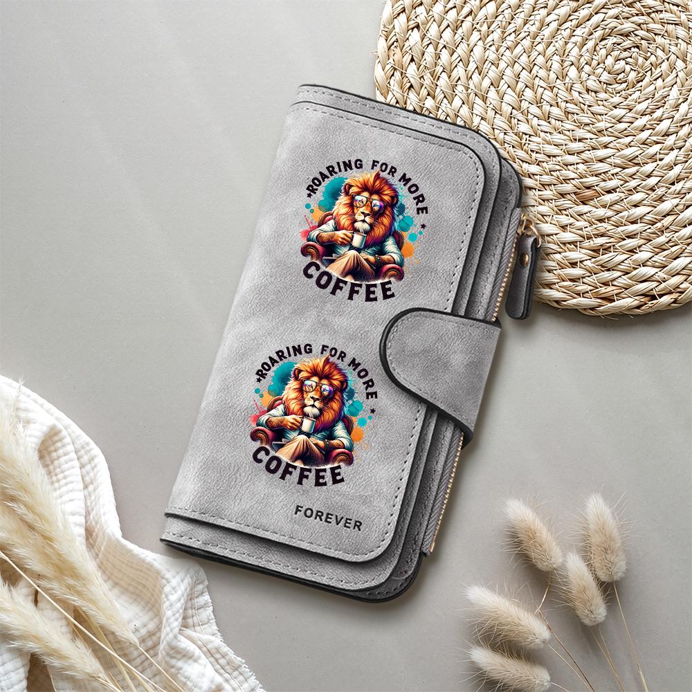 Lion Print Coffee Lover Fashion Long Wallet