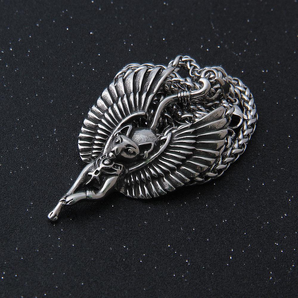 Egyptian Goddess Cat Bastet Necklace Stainless Steel Ancient Egypt Necklace Protection Amulet for Men and Women