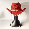 Neuer Sommer-Strohhut mit Muschelverzierungen für Damen, durchbrochener Hut mit breiter Krempe, Outdoor-Strandurlaubshut, Cowboyhut