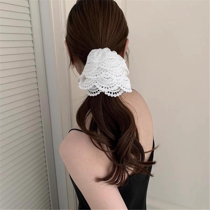 Aesthetic Scrunchies Elastic Double Layer Lace Hair Rope Wedding Party Beach Headwear Big Buns Hair Elastic Lace Hairtie