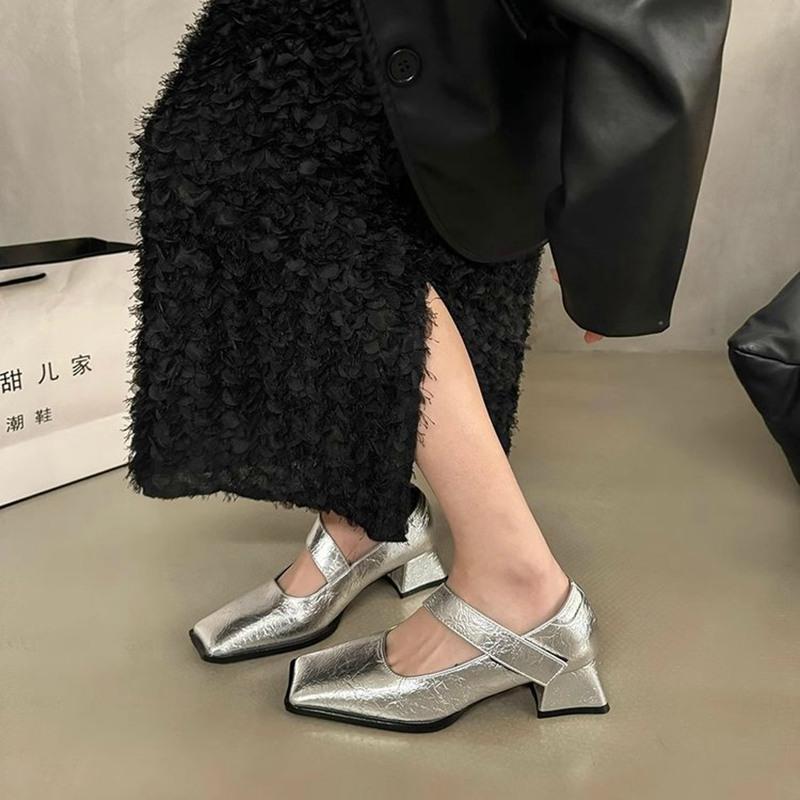 Fashion Shoes On Heels All-Match Female Footwear Square Toe Retro New Dress Summer Comfortable Mary Janes Square Toe Summer Shoes Ladies
