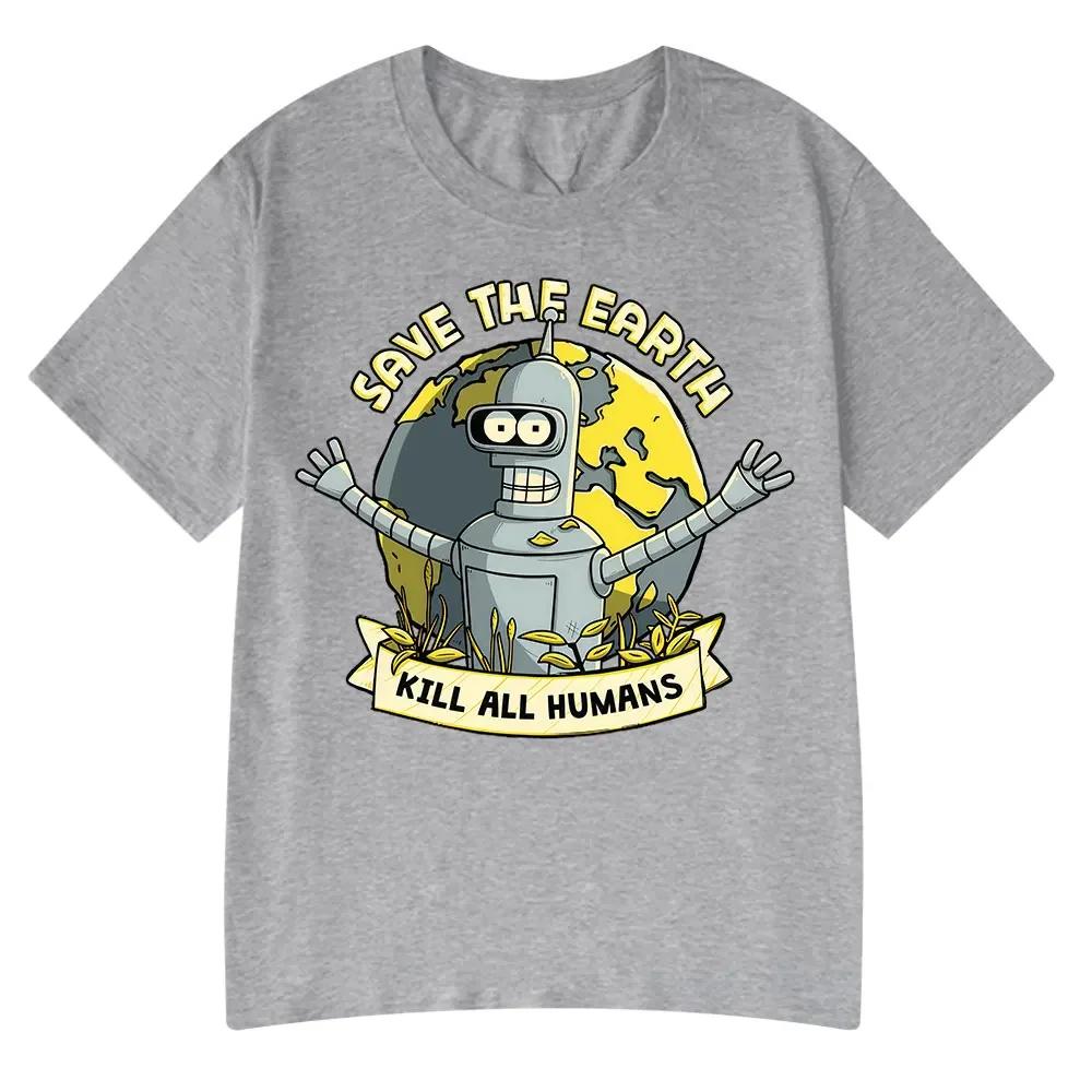 Rettet den Planeten Tötet Alle Menschen Lustige Roboter T-Shirts Herren Damen Kleidung Retro Kurzarm T-Shirts Übergroßes T-Shirt Sommer Shirt