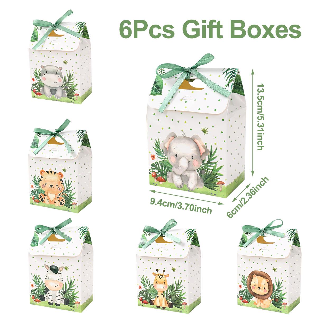 Jungle Animal Party Gift Box Bag Jungle Safari Birthday Party Decor Kids Wild One Birthday Packaging Box  Wild One Baby Shower 6pcs