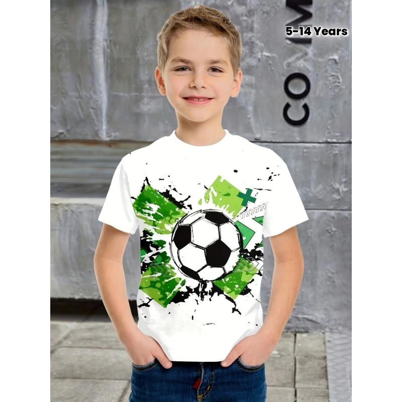 Summer New Boys Rainforest Animal Football Print Sports Short Sleeve T-Shirt Street Harajuku Style Children's Clothing Boys Tops