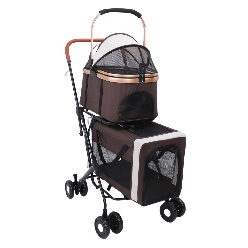 Double Pet Stroller Lightweight Detachable Foldable 4 Wheels Pet Strolling Cart Travel Carrier for Cat Dog