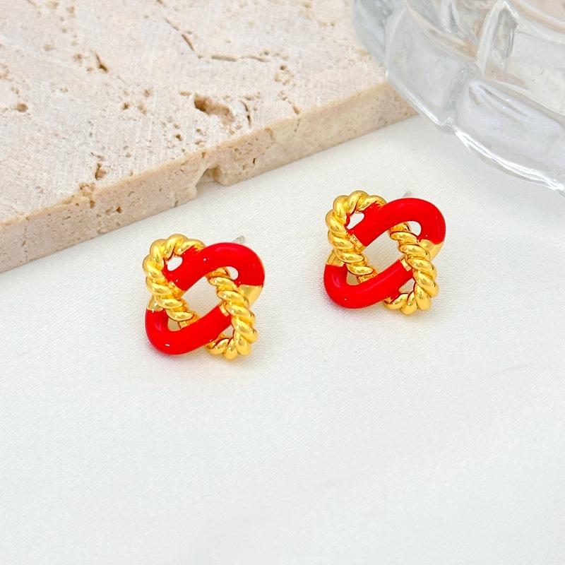 

Tide Cross Twist Stud Earrings Fashionable Versatile Earrings Fairy Small Fresh And Simple красный