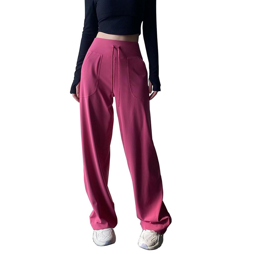 Yodilala Yoga Long Jogger Loose Rose Size S Women's Leggings, Pants, Moisture-Wicking, Quick-Drying, High-Waisted Pants, Fit, Red,