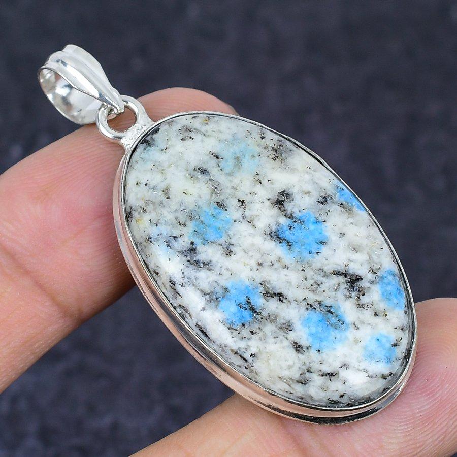 Natural K2 Blue Azurite Gemstone 925 Sterling Silver Jewelry Pendant 2.17" N6s50