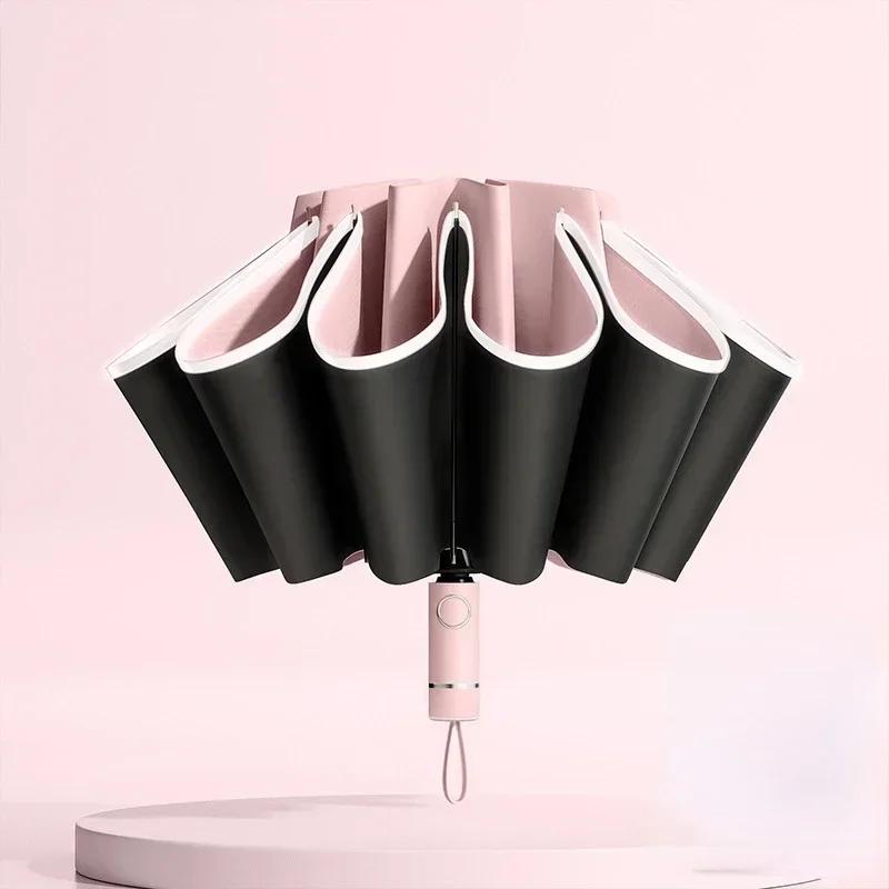

Fully Automatic Reverse Folding Windproof Umbrella with Reflective Stripe and UV Protection for Men and Women