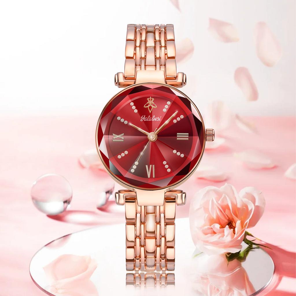 Yalalusi Rose Gold Women'S Quartz Watch Light Luxury Ruby Women'S Watch Waterproof Watch Fashionable And Elegant Women'S Watch