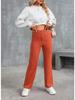 2024 Women's High-Waist Casual Straight Pants with Elastic Belt & Multiple Pockets