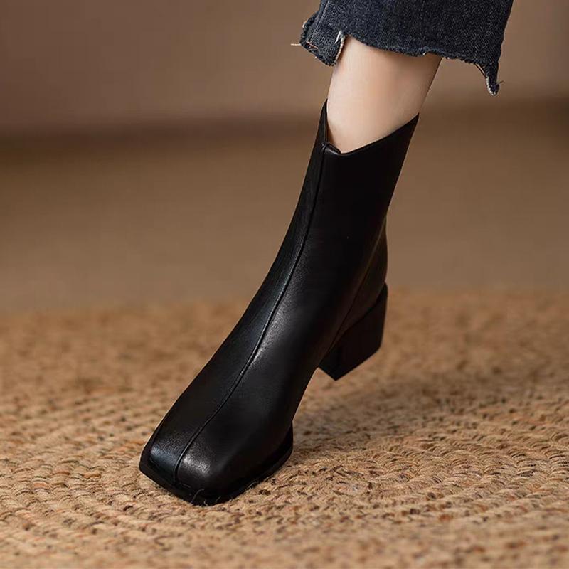 

Жіночі чоботи для сексуальних високих підборів Дизайнерські туфлі з квадратним носком Зимові нові черевики до щиколотки Туфлі-човники Тренд Плаття Розкішні жіночі ботильйони 39