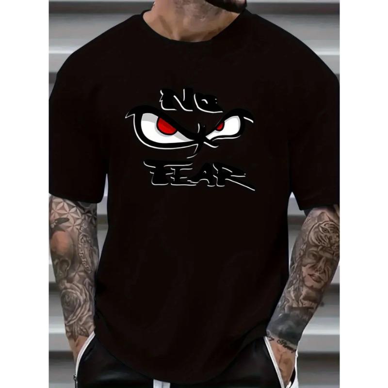 2026 Plus Size Men's Fun Eye Expression Print Short Sleeve Crew Neck Casual Fashion T-Shirt for Street Style