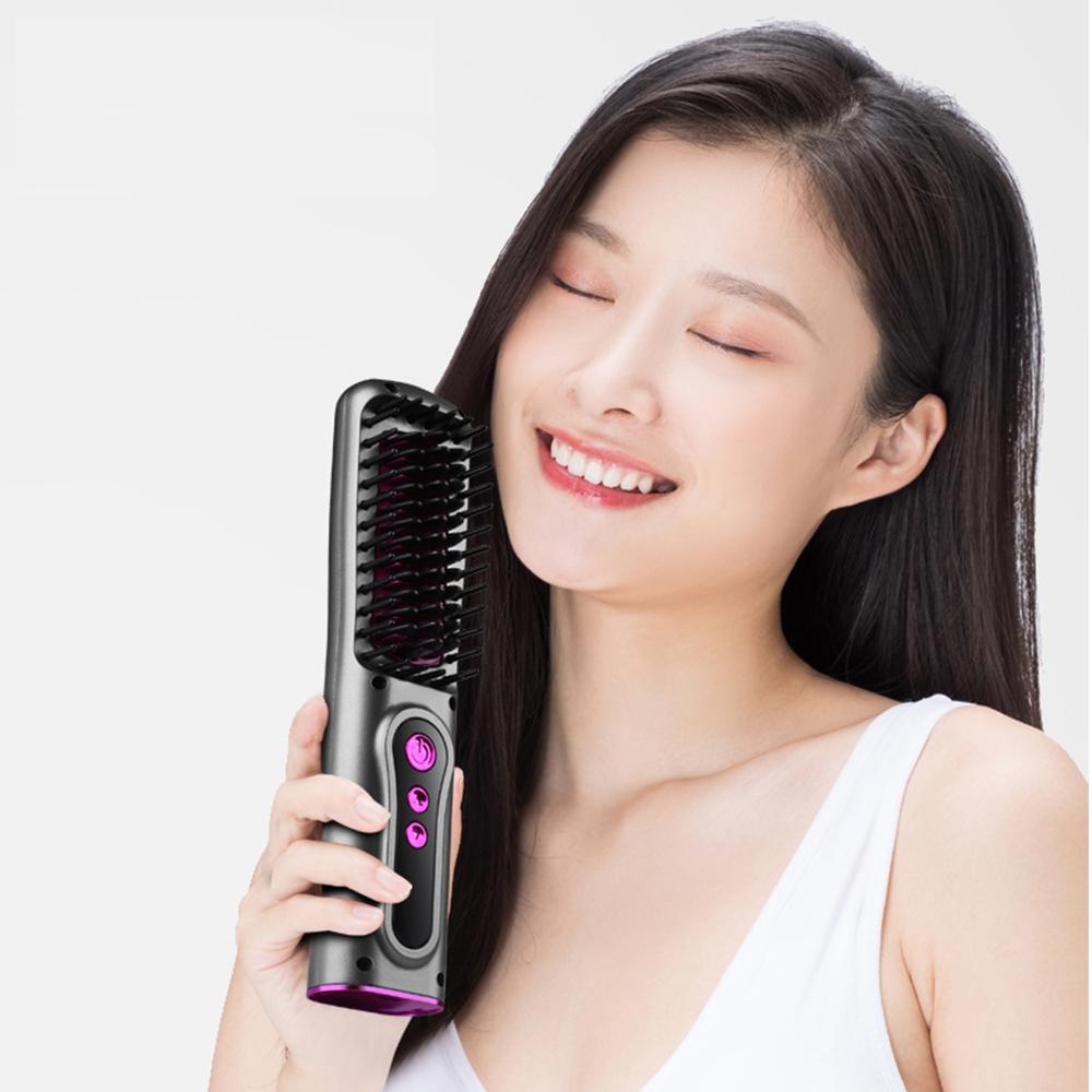 USB Rechargeable Portable Negative Ion Hair Straightener Brush for All Ages