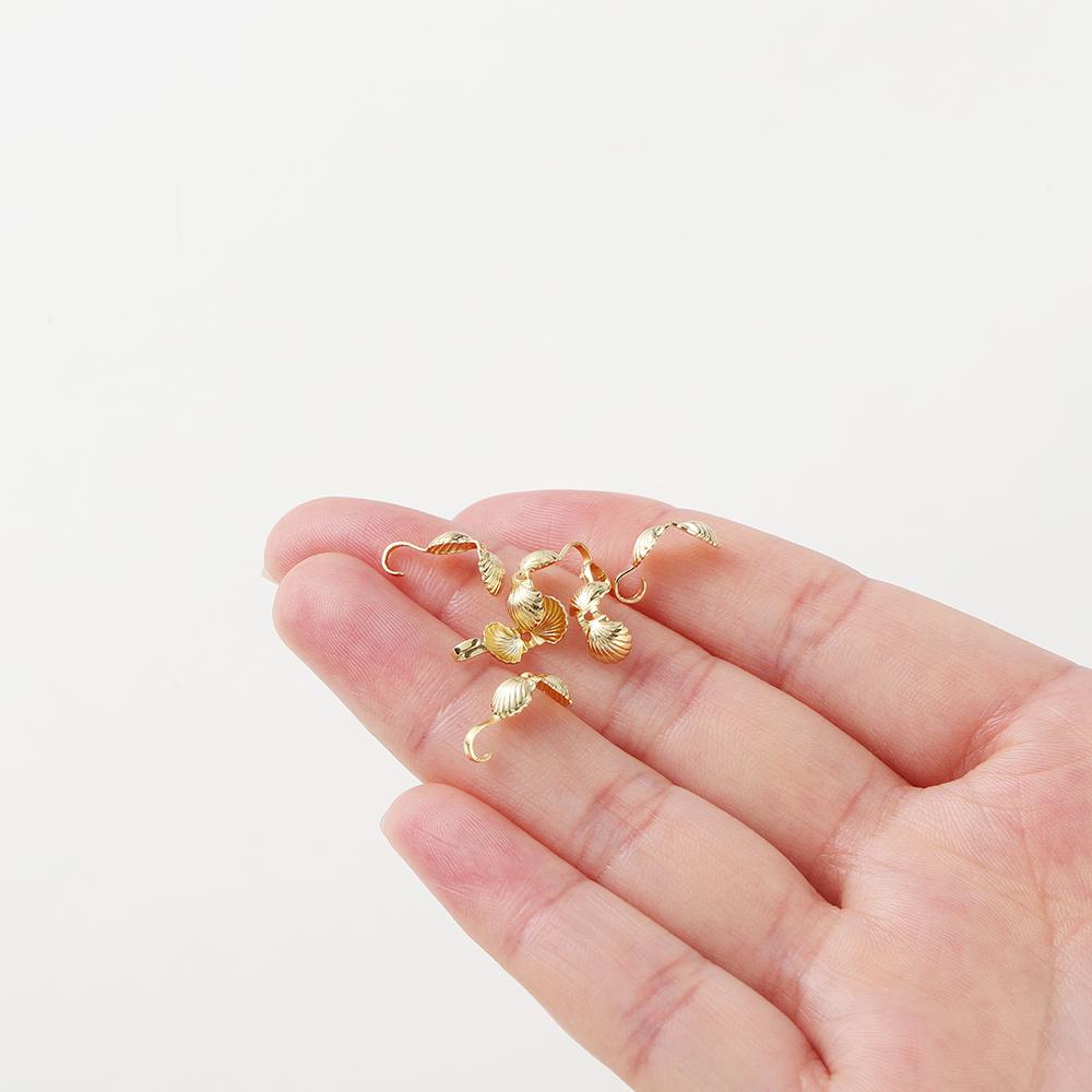 20pcs/lot 14K 18K Gold Color Shell Shape Necklace Calotte Cover Beads With Hook End Crimp Beads For DIY Jewelry Making Supplies
