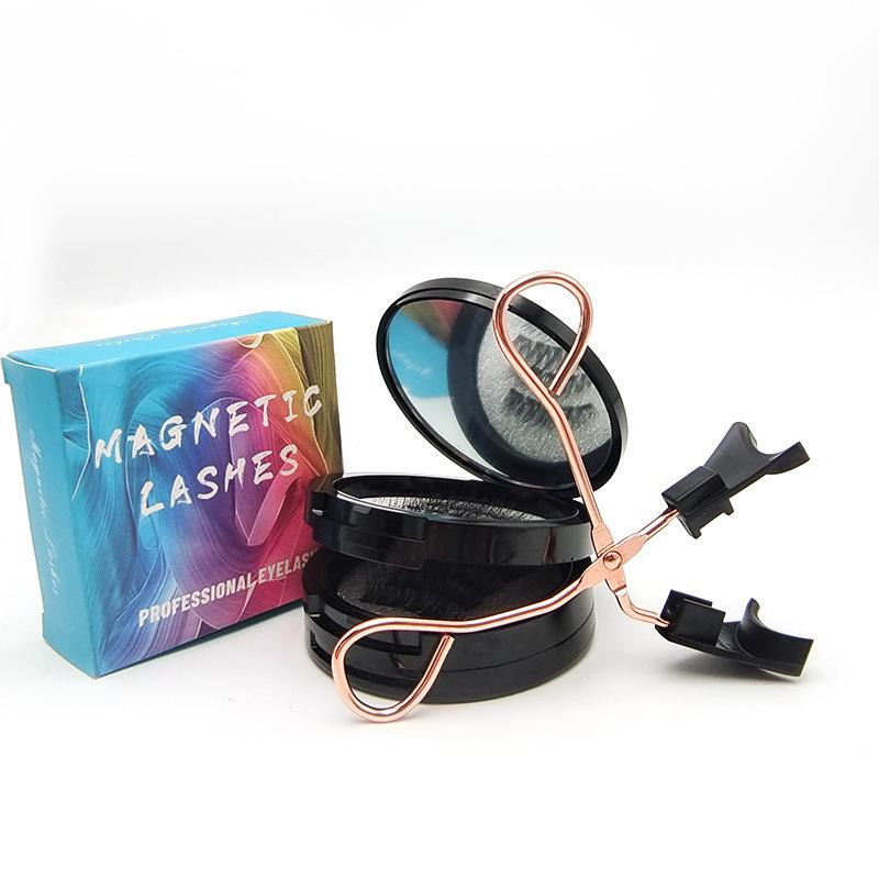 Magnetic False Eyelashes Three-Layer Black Round Box with Tool Set