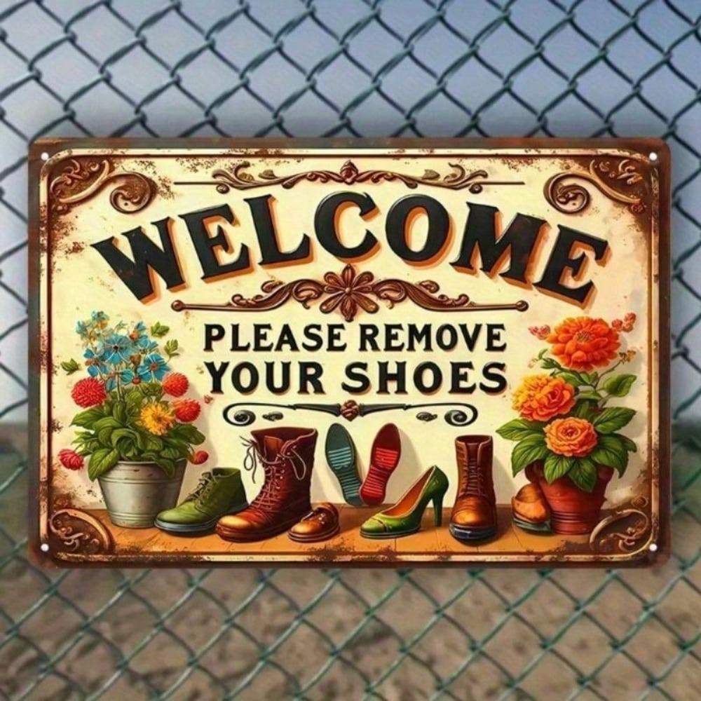 Vintage Metal Sign Remove Shoes 20x30cm Entryway Door Decor