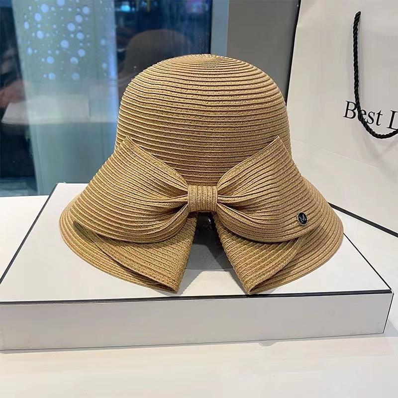 New French Style Women Summer Sun Beach Flat Straw Hat Kawaii Vacation Panama Straw Woven Small Top Hat White Ribbon Bow Gorras