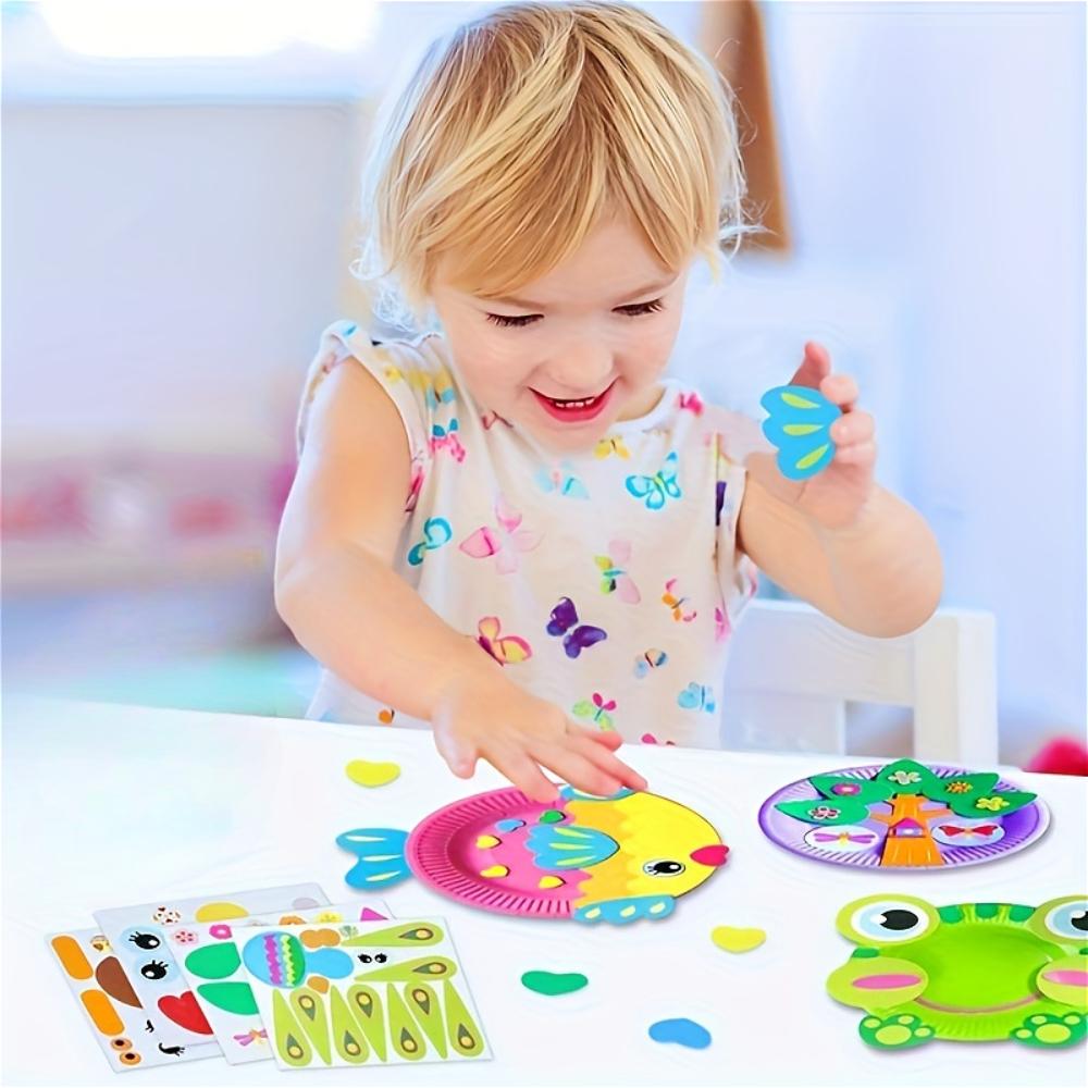 10 Wzorów Aktywności Imprezowe Zestaw Papierowych Talerzyków Zabawki, DIY Sztuka Zwierzęca Kreatywne Aktywności, Klasowe Ręcznie Robione Upominki Gry Prezenty