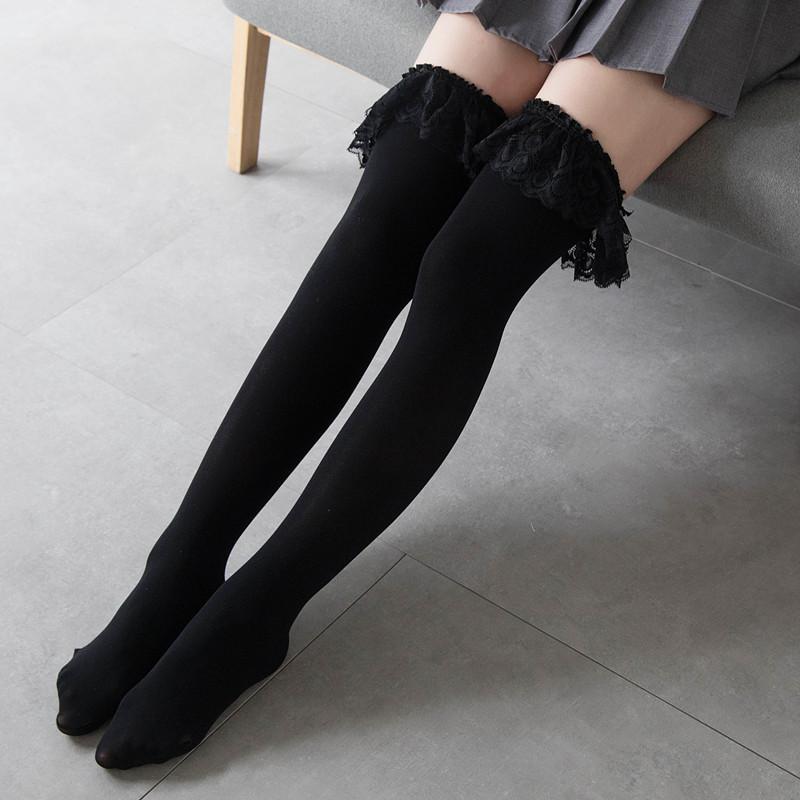 2 Colors.Women's Tights Classic Lace Velvet Thigh High.Ladies Girl‘s Lolita Over Knee Socks Vintage Lace Stockings Thighhighs