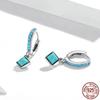 Rockyu Earrings for 925 Turquoise Square Hoop For For Both Pure Accessories Women, Small, Beautiful, Silver, Square, Geometric, Earrings, Diamond,