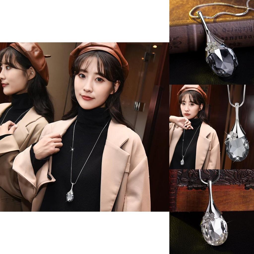 Atemberaubende lange Halskette mit Anhänger aus Kristall in Wassertropfenform im koreanischen Stil für Damen-Schmuck