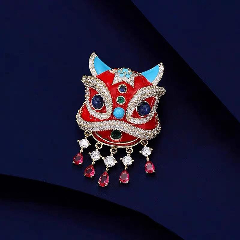 S Retro Lion Dance Brooches Chinese Style  Year Suit Pins Cartoon Exquisite Corsage Clothing Accessories Gifts