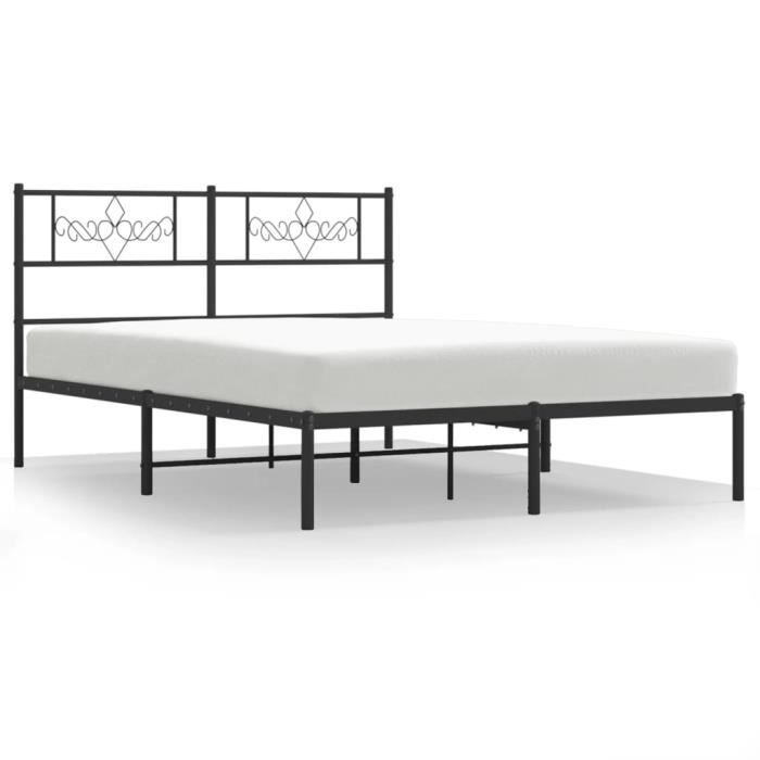 VidaXL Cadre de lit métal avec tête de lit noir 140x190 cm 355267