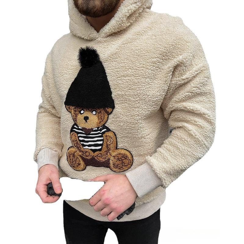 

Мужская плюшевая толстовка с капюшоном, верхняя часть осенне-зимней толстовки, мужская толстовка с медведем M