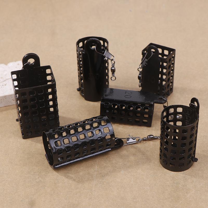 5 Pcs Fishing Tackle Feeder Cage Iron Lure Fishing Feeders Round Square Feeder Basket Cage Fishings Lure Cage