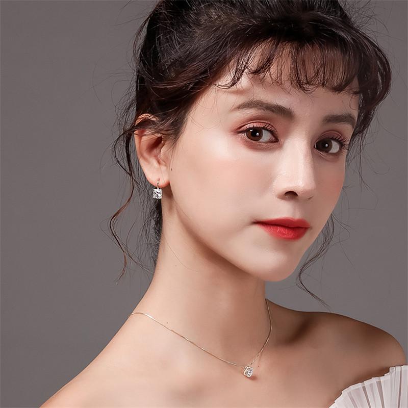 Women Luxury Diamond Square Ear Stud Earrings Vintage Wedding Jewelry Zircon Stone Rhinestone Brief Gift