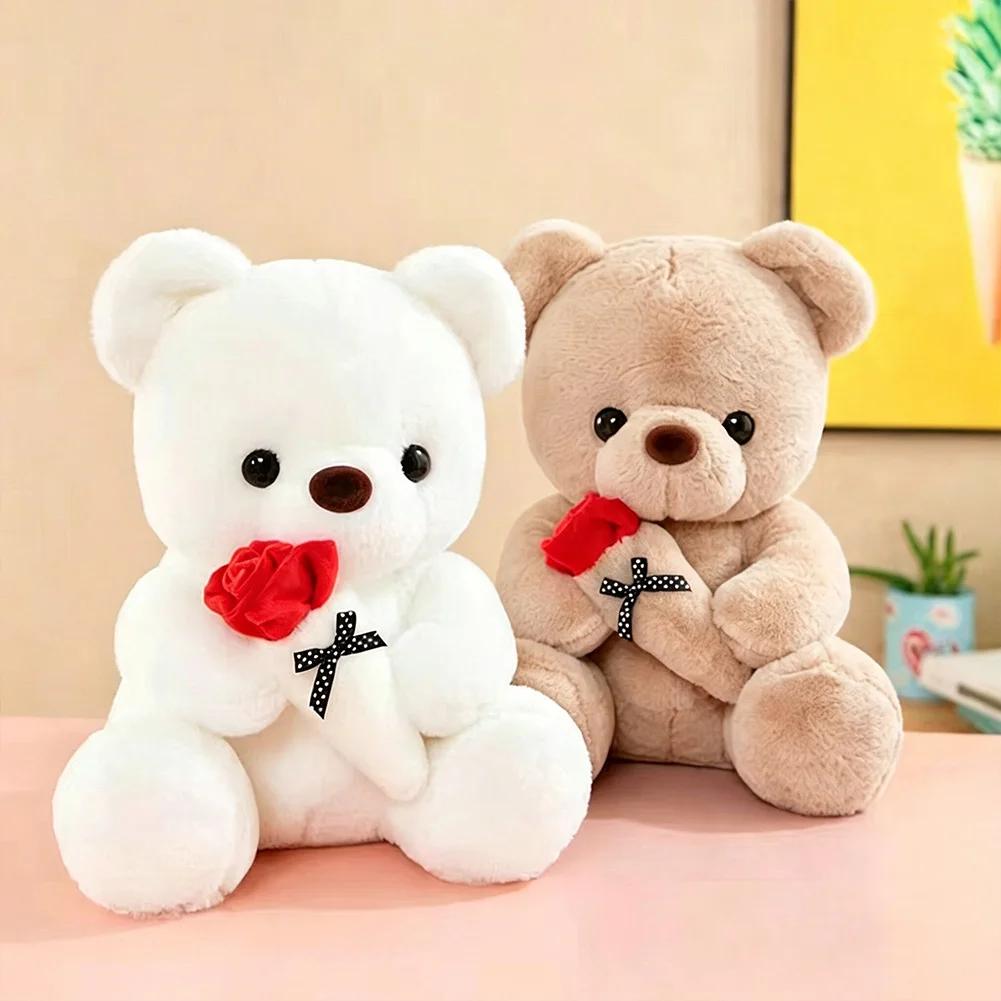 Uroczy Pluszowy Miś z Róż Stuffed Animal Doll Romantyczny Prezent Dla Dziewczyny Walentynki Urodziny Rocznica