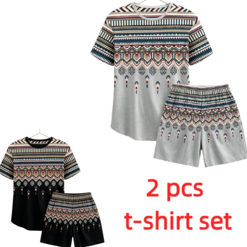 Summer Fashion Ethnic Style Geometric 3D Printed Round Neck Short Sleeved Kids T-Shirt And Shorts Set Boy's and Girl's T-shirt Shorts Set
