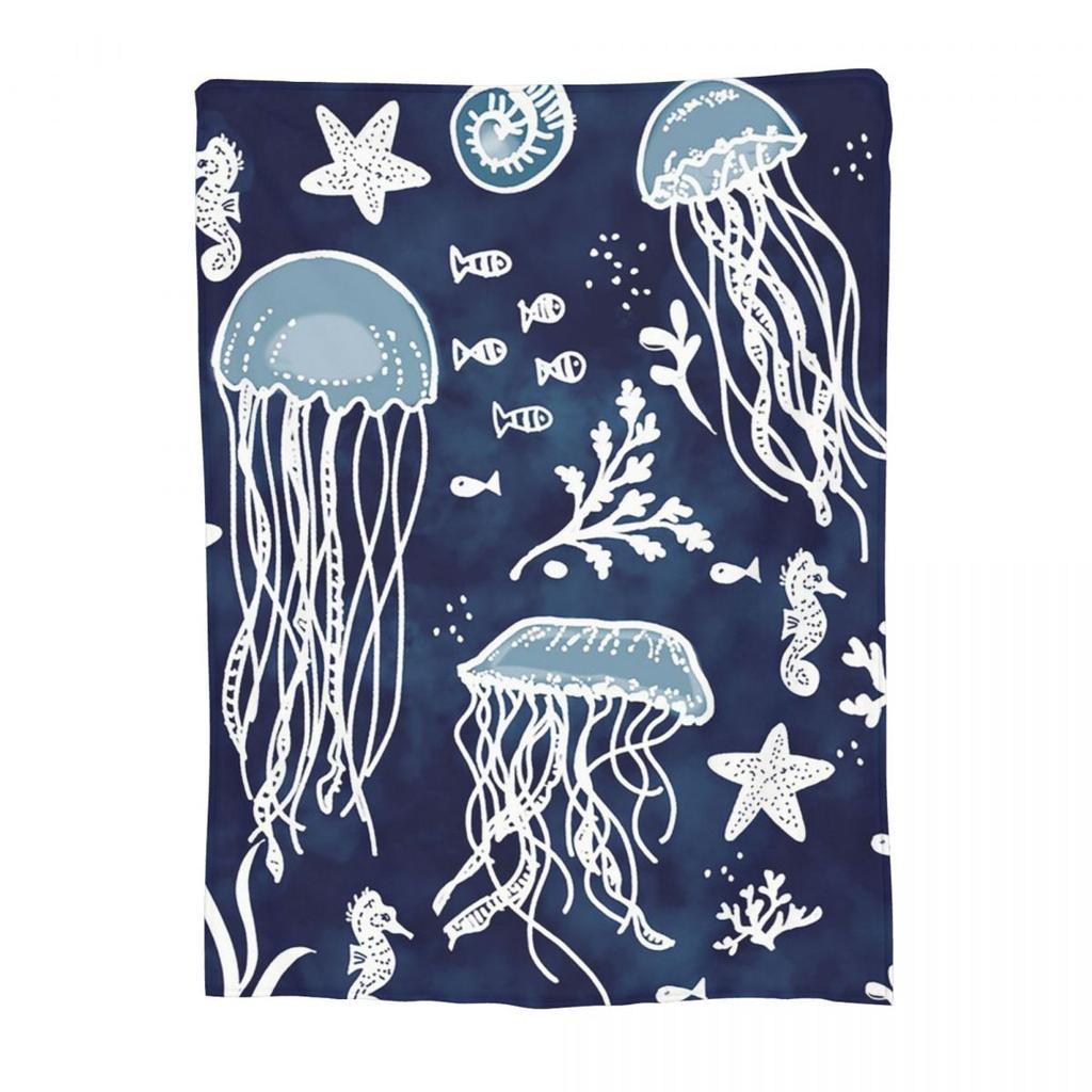 Fish Jellyfish Ocean Animals Blankets Soft Warm Flannel Throw Blanket Bedding for Bed Living Room Picnic Travel Home Couch