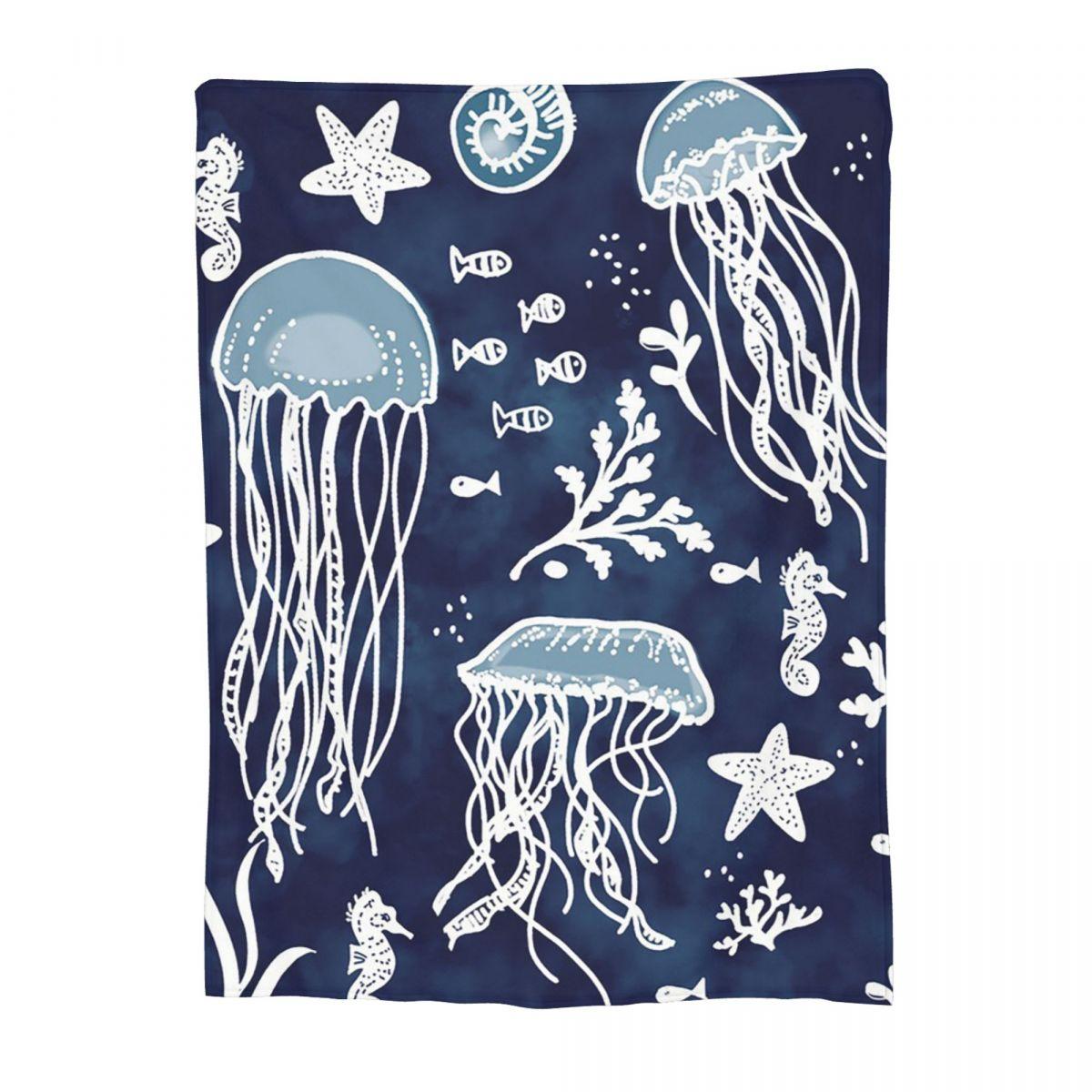 

Fish Jellyfish Ocean Animals Blankets Soft Warm Flannel Throw Blanket Bedding for Bed Living room Picnic Travel Home Couch 30x40in