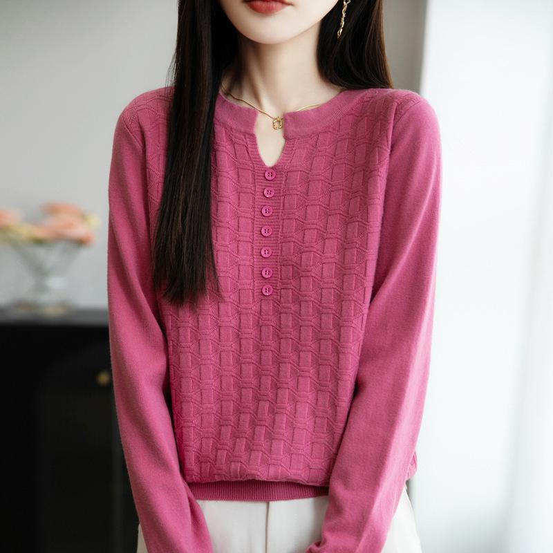 Autumn and Winter New Pullover Sweater V-neck Knitted Sweater Jacquard Women's Spring Base Layer