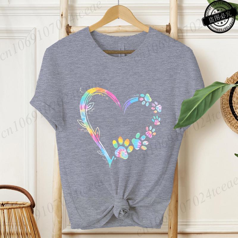 

Heart Dog Paw Print Women s T-Shirt,Graphic Tee Tops,short Sleeve T-Shirts,summer Fashion Shirts,Casual Streetwear Fashion Tops S