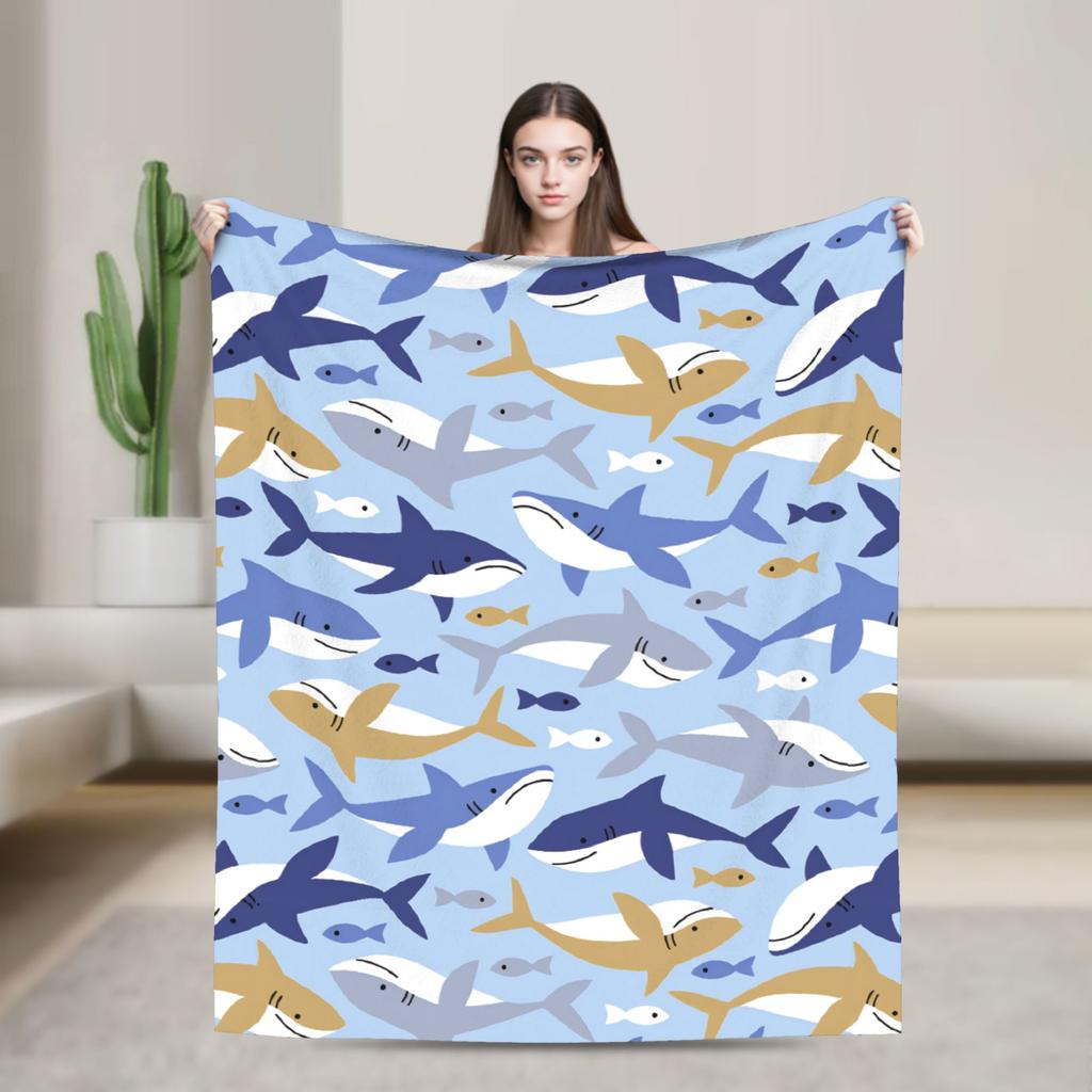 Cute Sharks Blanket Quality Warm  Bedding Throws Winter Travel Office Living Room Novelty Bedspread