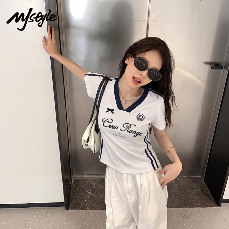 MJ Style Women s V-Neck Colorblock Short Sleeve T-shirt M