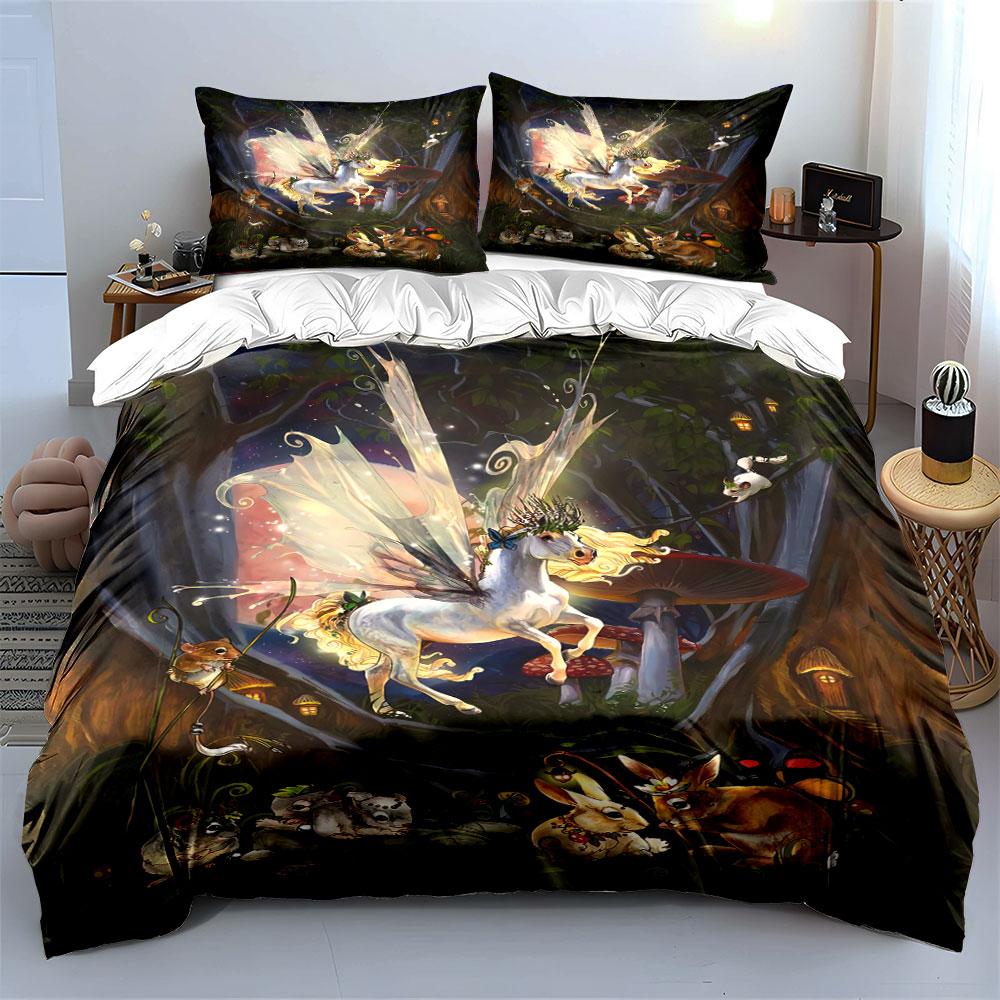Winged Unicorn and Forest. Bedding Sets Duvet Cover Sets Duvet Covers Pillowcases(1 * Duvet Cover 2 * Pillowcases, Without Duvet Insert)
